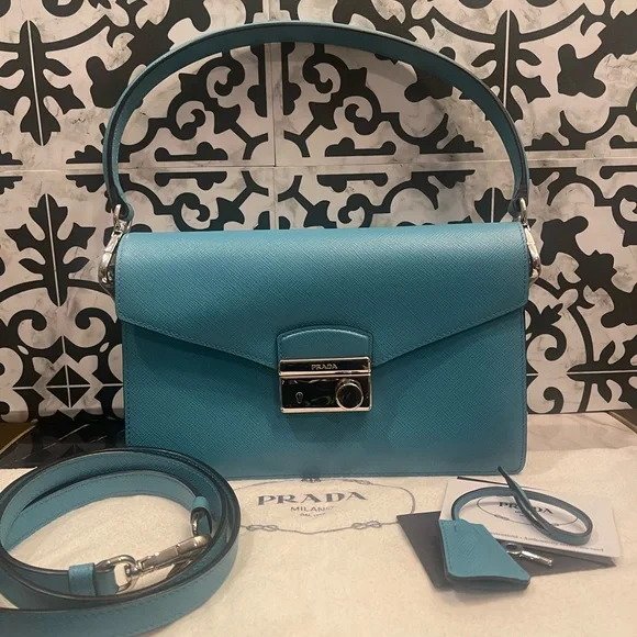 EUC Prada Turchese Saffiano Lux Convertible 2 in 1 Sound Bag - Picture 1 of 16